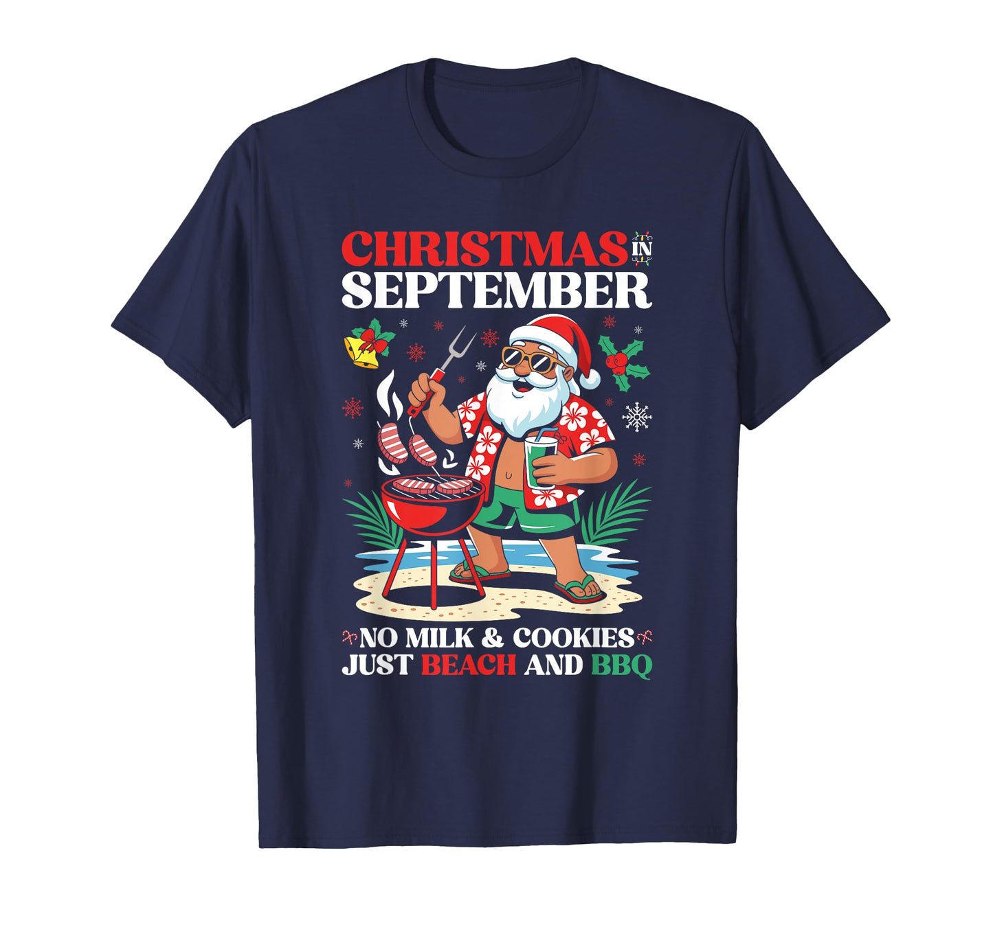 Christmas in September BBQ Hawaiian Tropical Santa T-Shirt