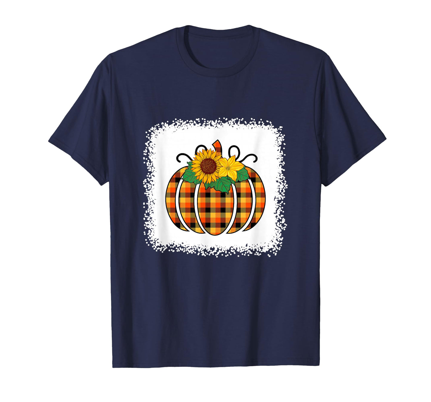 Halloween Pumpkin Bleached Orange Buffalo Plaid Men Women T-Shirt