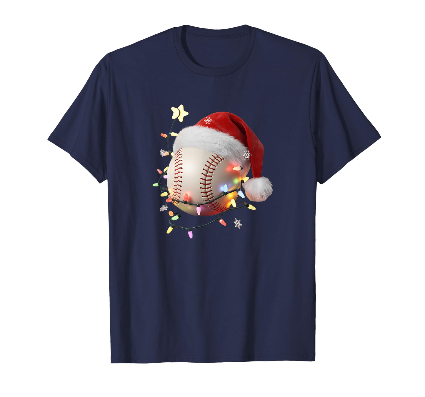 Christmas Baseball Player Lights Santa Hat Holiday T-Shirt