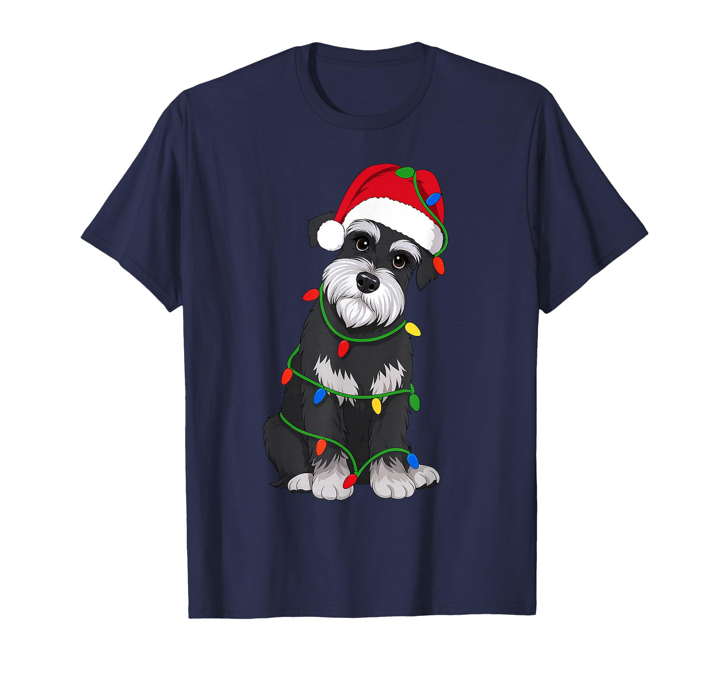 Schnauzer Christmas Tree Lights Holiday Dog Lover T-Shirt