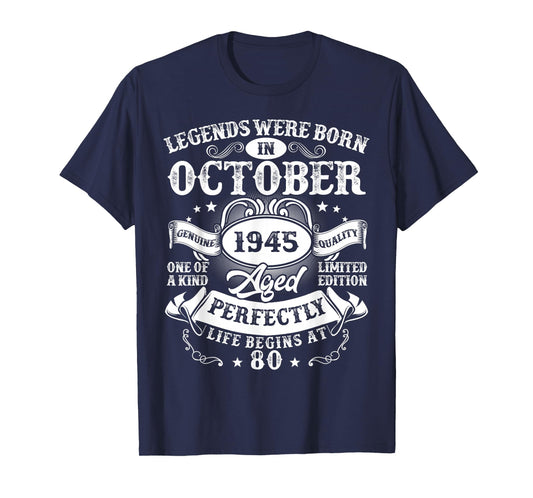 Legends Were Born in October 1945 Vintage 80th Birthday Men T-Shirt