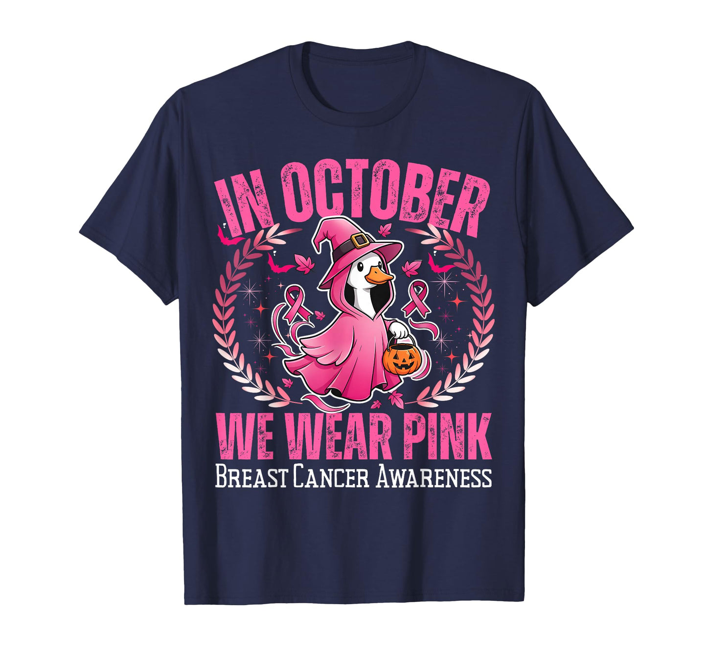in October We Wear Pink Goose Halloween Breast Cancer Awaren T-Shirt