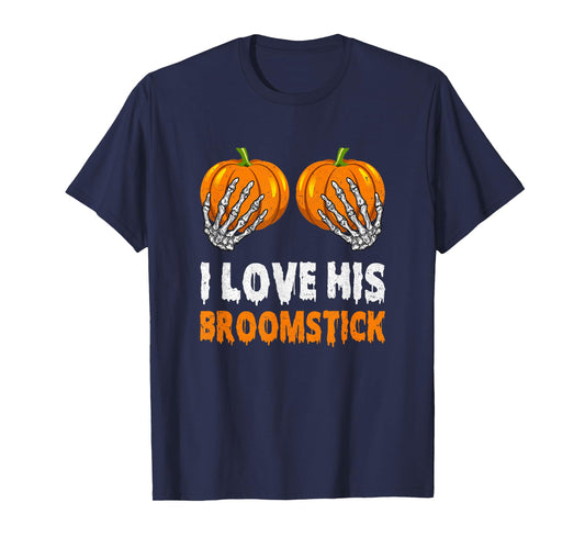 I Love His Broomstick I Love Her Pumpkins Halloween Couples T-Shirt