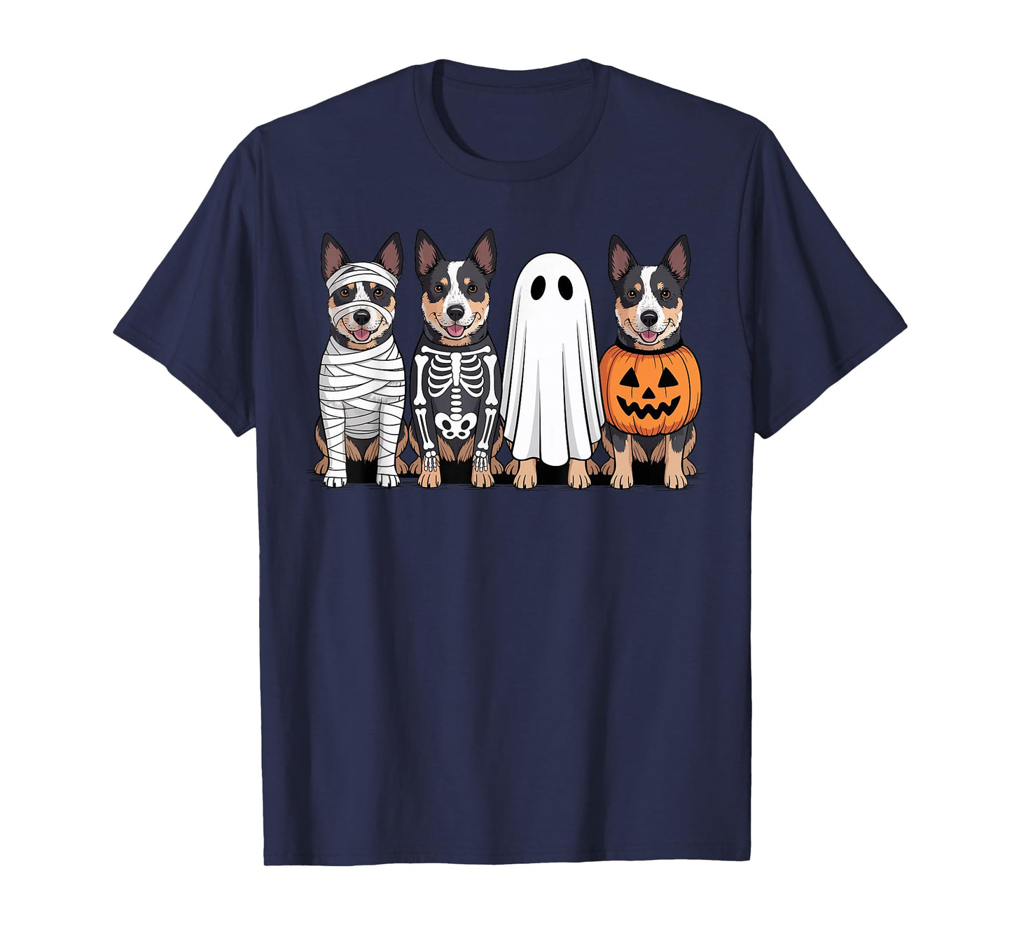 Spooky Ghost Australian Cattle Dog Pumpkin Skeleton T-Shirt