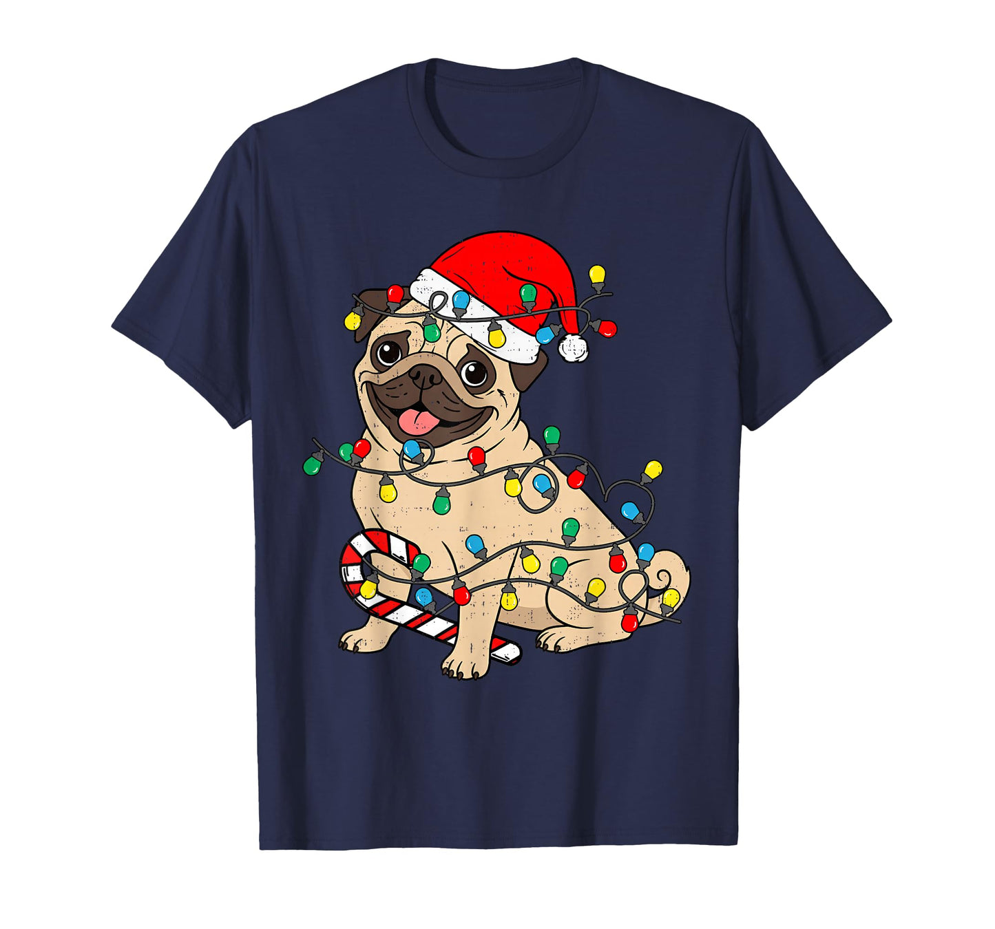 Cute Pug Christmas Lights Santa Pajama Xmas Pet Dog Lover T-Shirt