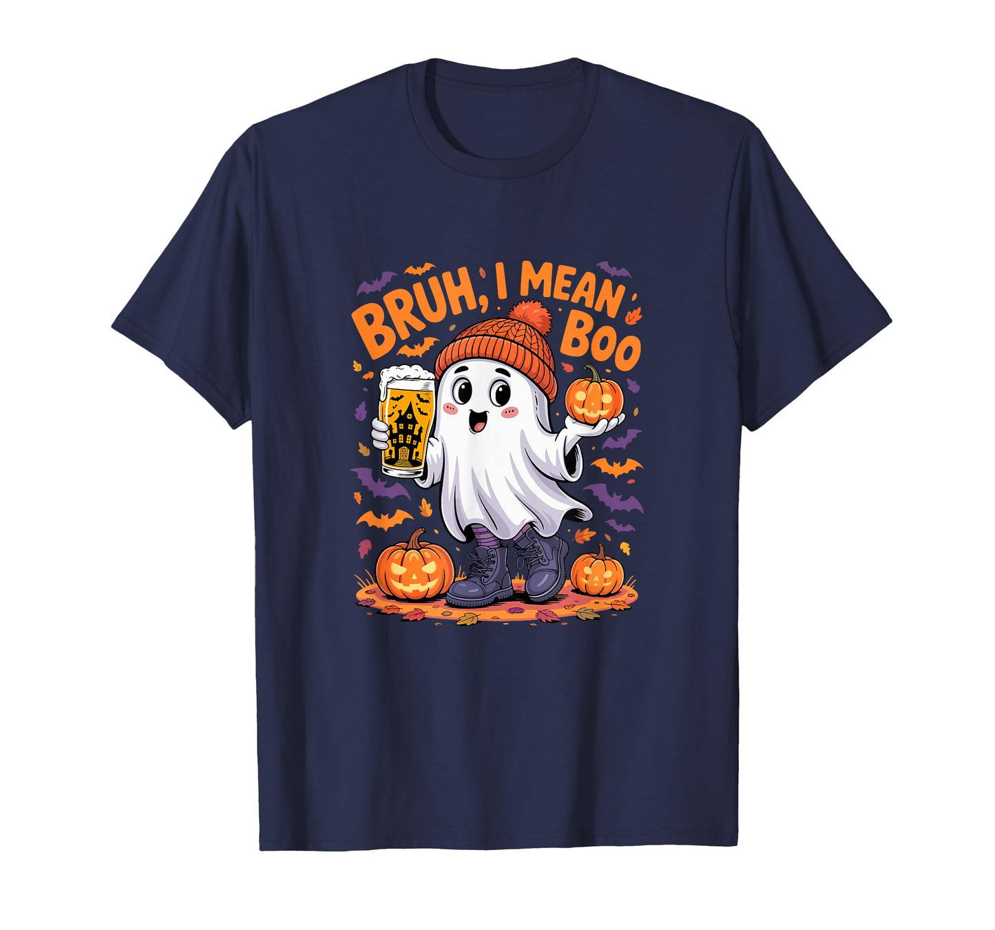 I Mean Boo Funny Joke Boo Ghost Drinking Beer Halloween T-Shirt