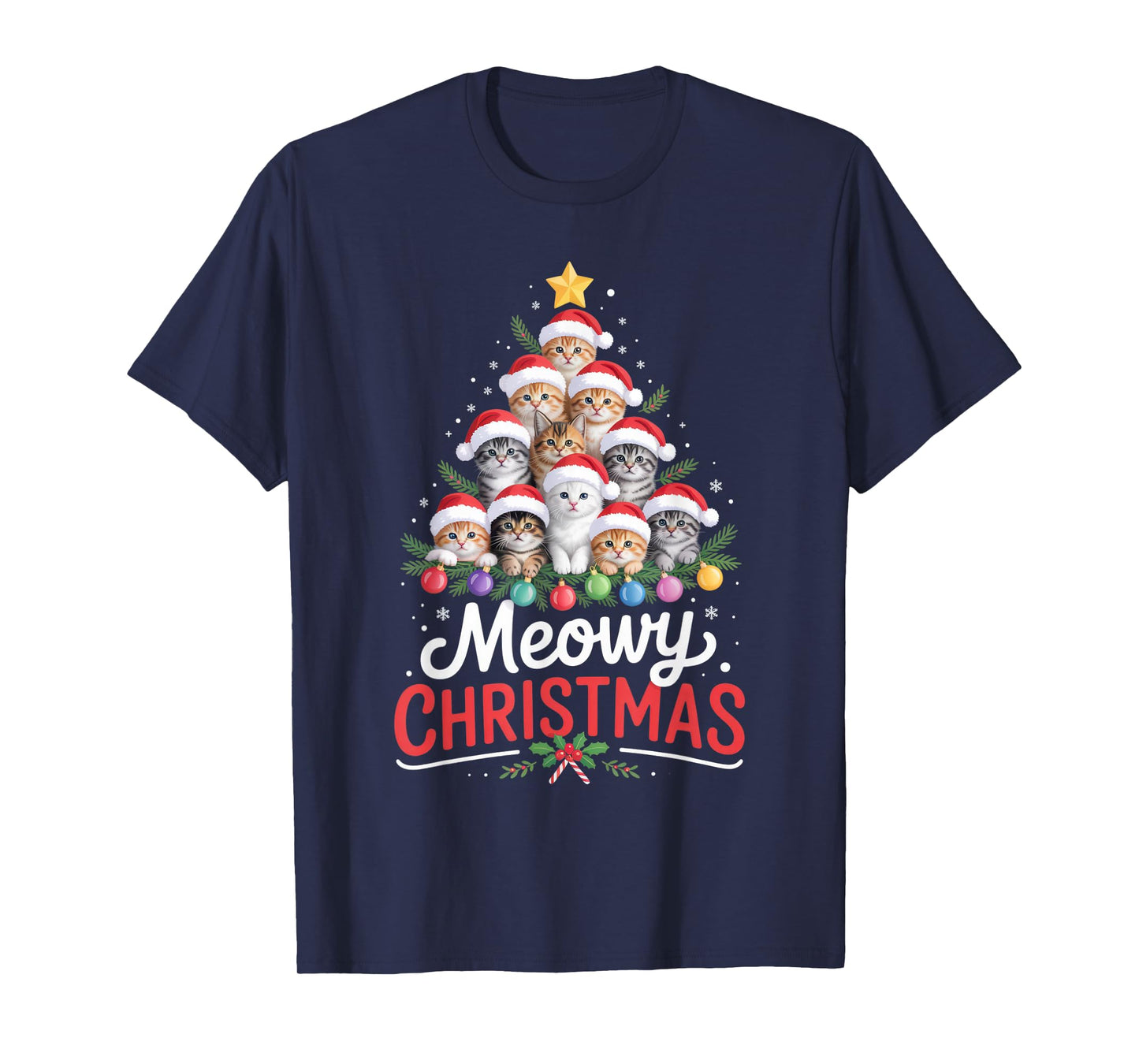Meowy Christmas Cat Lovers Festive Holiday Season T-Shirt