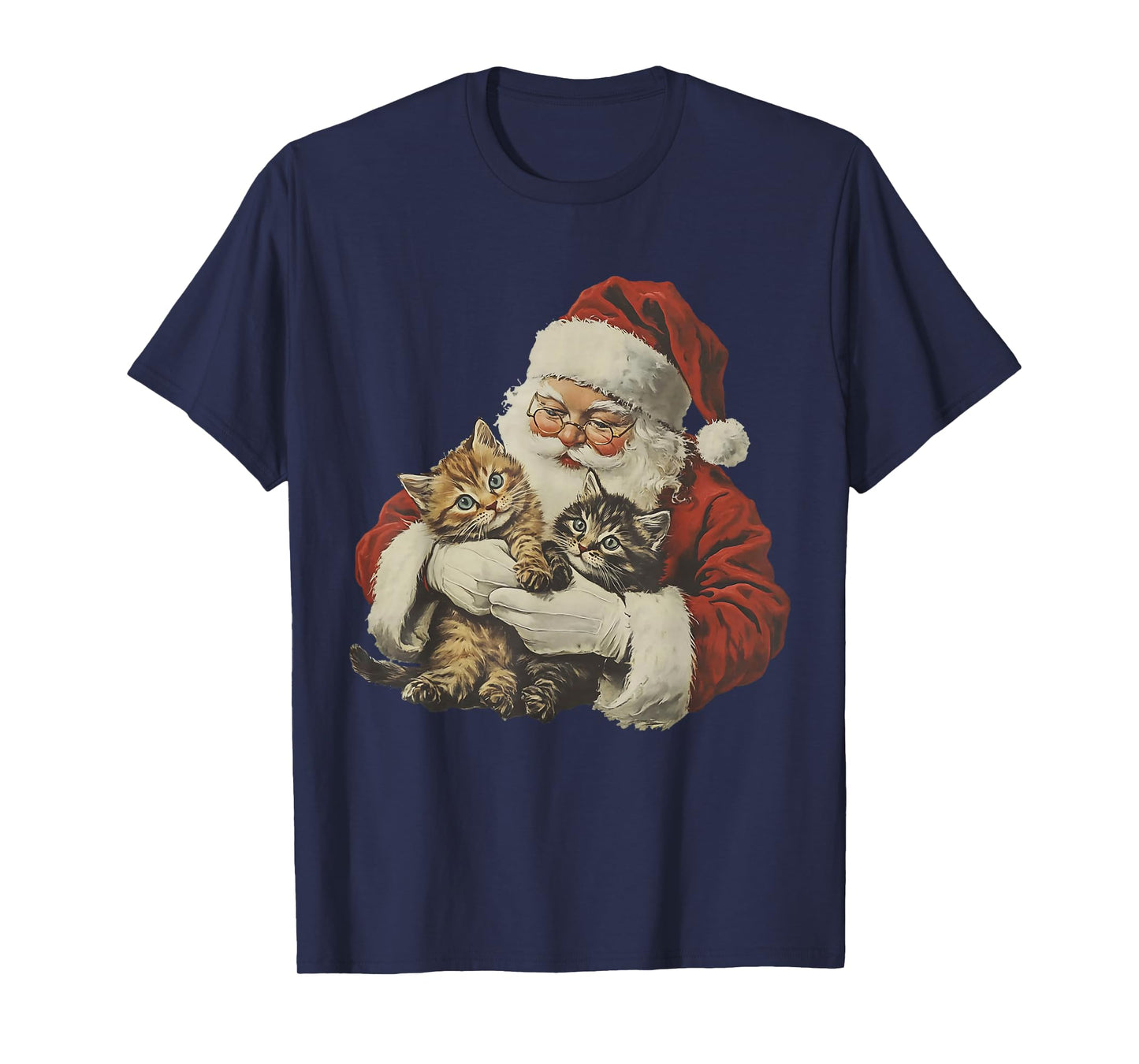 Vintage Retro Santa Claus and Kittens Cats Merry Christmas T-Shirt