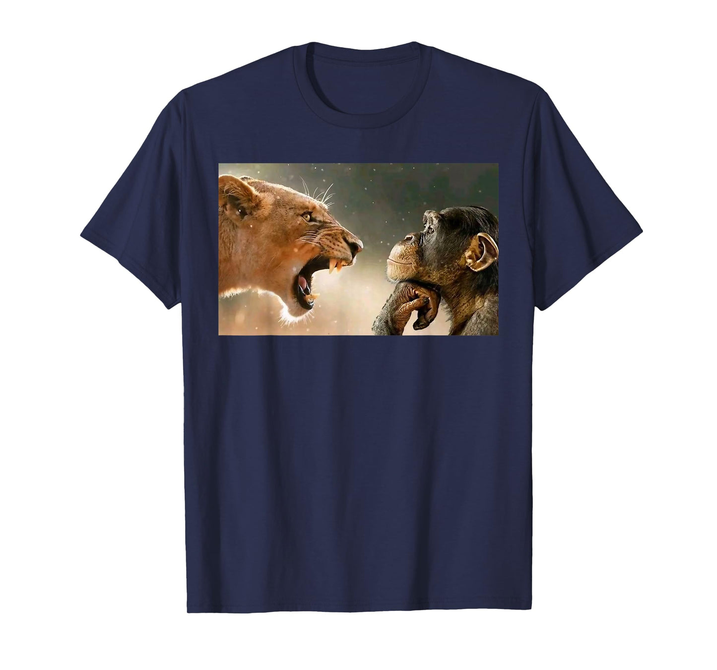 Lion Yelling at Monkey Monkey and Lion Meme Monkey Thinking T-Shirt