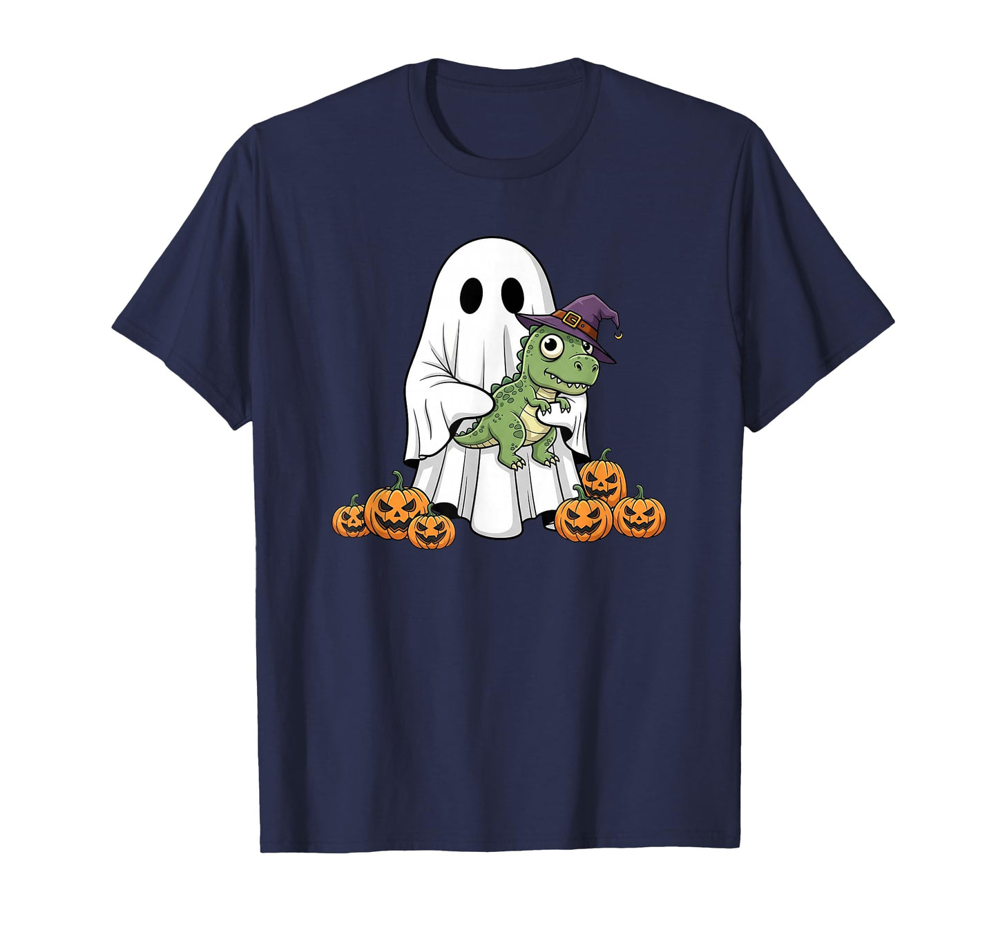 Funny Ghost T Rex Pumpkin Halloween Kids Mens Womens T-Shirt