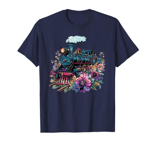 Steam Train With Flowers Surrounding T-Shirt