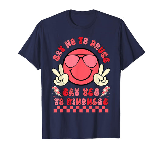 Say Not Drug-Free Say Yes To Kindness Red Ribbon Week Retro T-Shirt