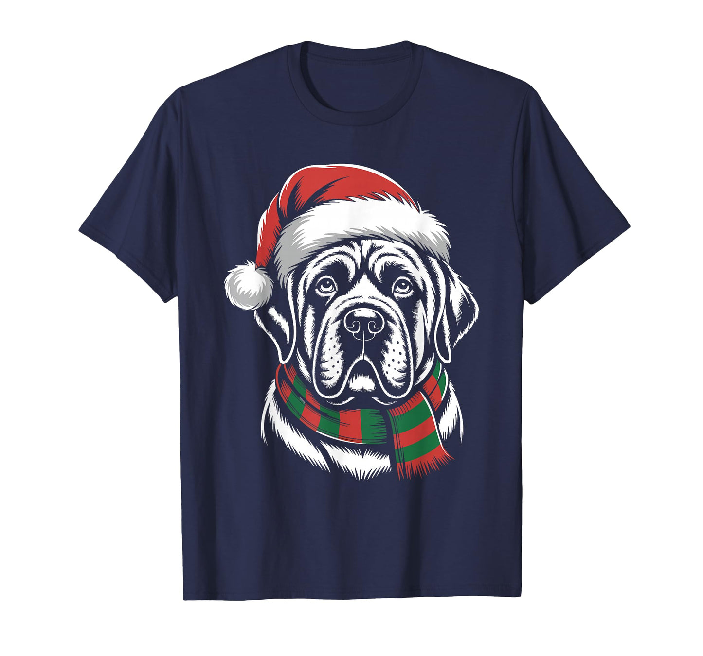 Mastiff Dog Xmas Santa Hat Scarf Christmas Costume T-Shirt
