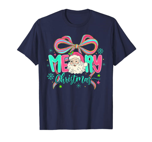 Coquette Bow Merry Christmas Xmas Santa Snowflake Holiday T-Shirt