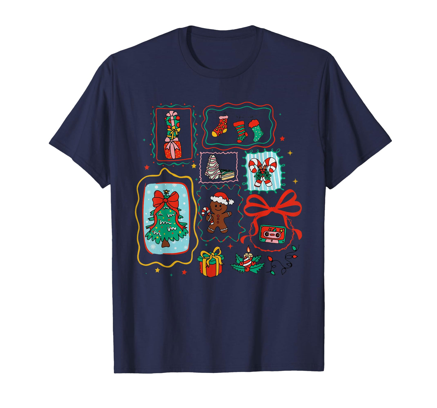 Cute Coquette Bow Christmas Santa Snowman Vintage Merry Xmas T-Shirt