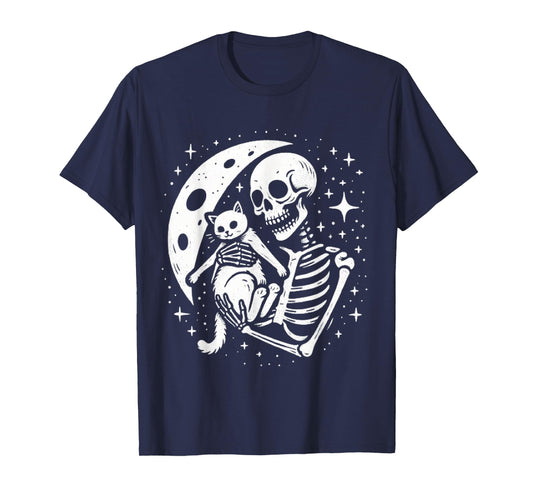 Vintage Skeleton Cat Skull Goth Halloween Men Women Kids T-Shirt