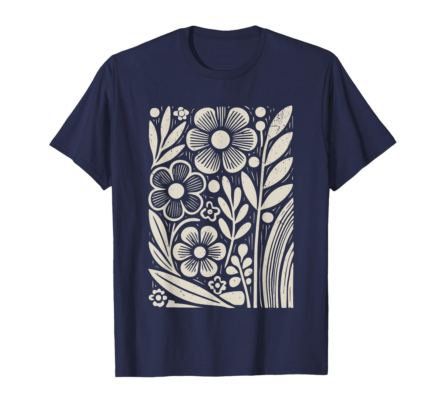 Botanical Floral Line Art Minimalist Nature Linocut Print T-Shirt