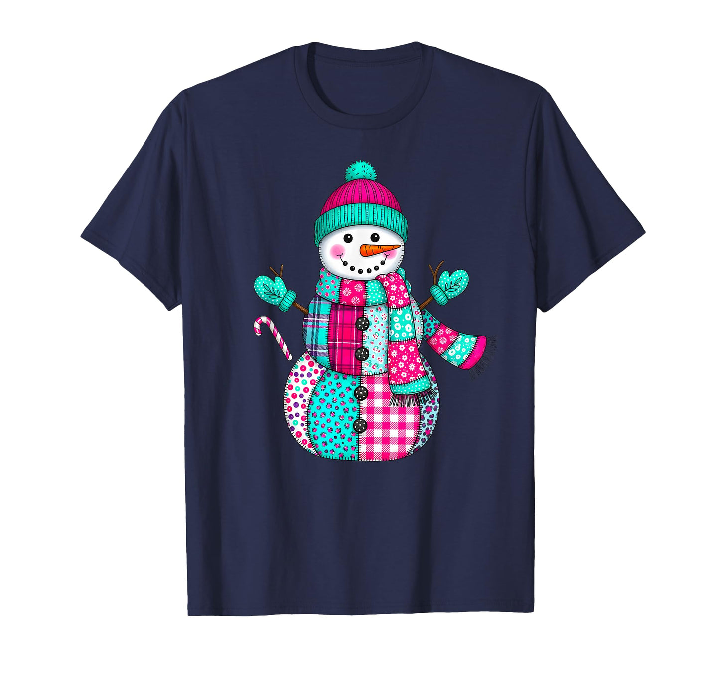 Christmas Patchwork Snowman Preppy Retro Men Women Kids Xmas T-Shirt