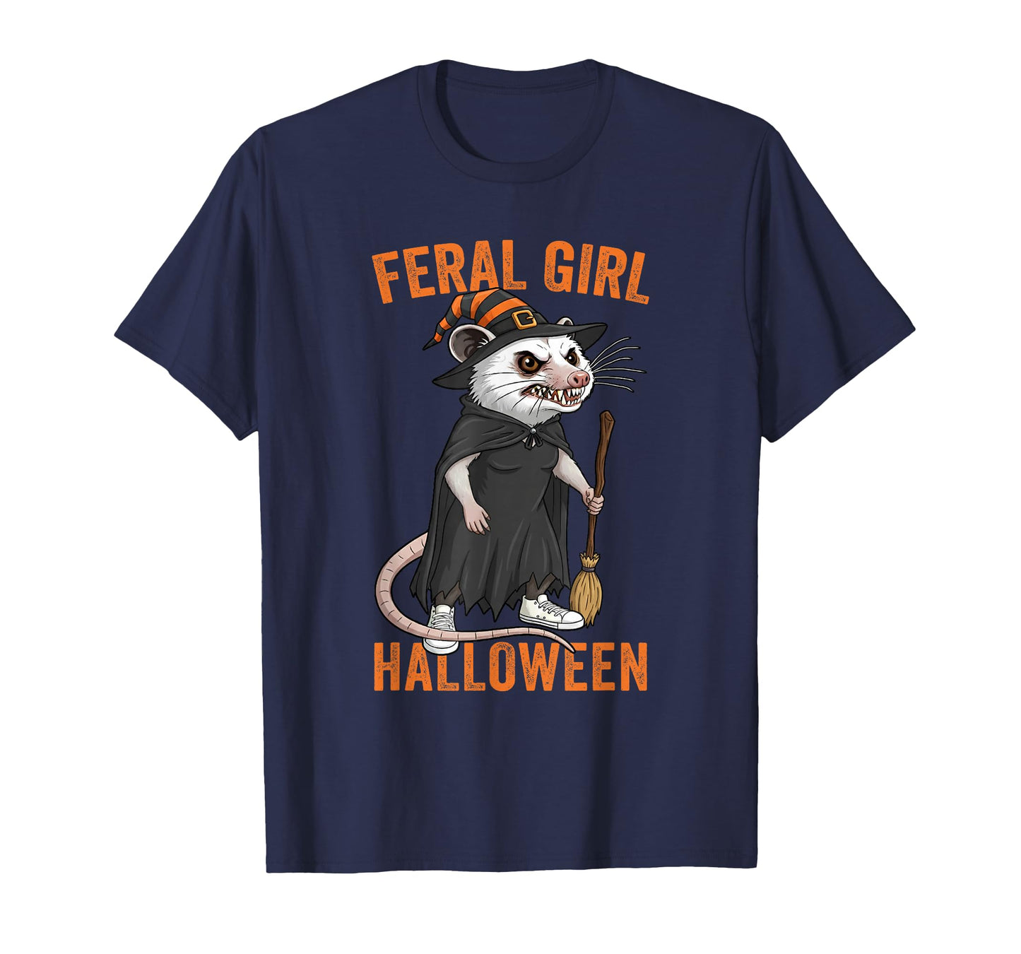 Feral Girl Halloween Funny Opossum Witch Costume Party T-Shirt