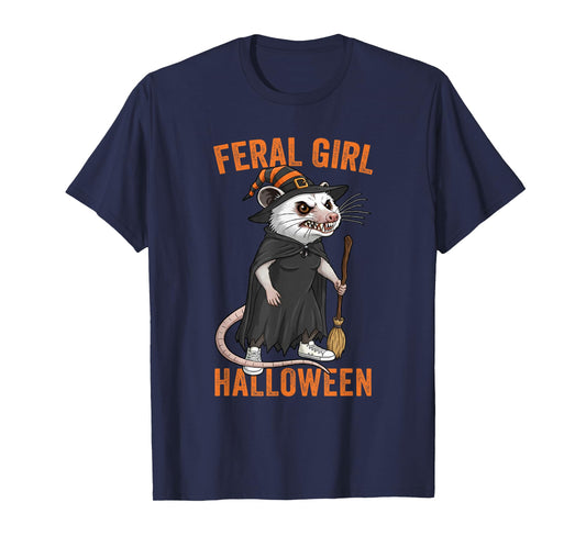 Feral Girl Halloween Funny Opossum Witch Costume Party T-Shirt