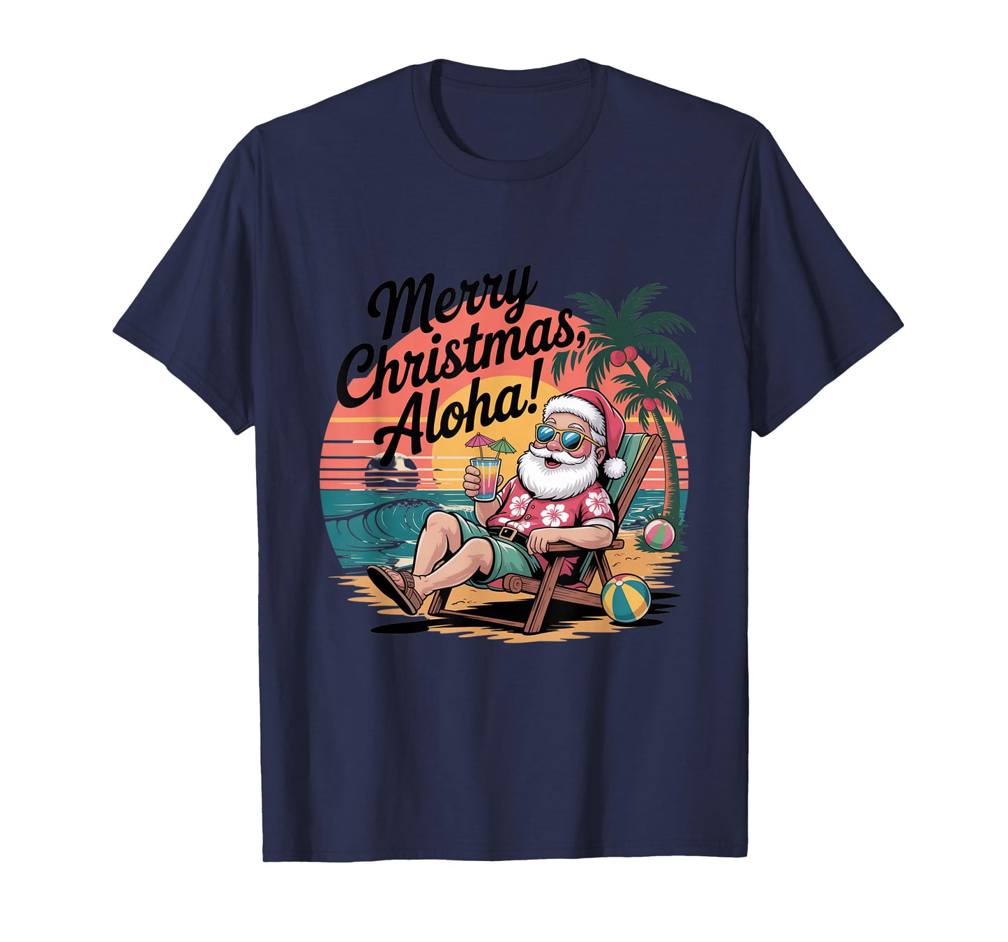 Christmas Aloha Vibes with Santa in Hawaiian T-Shirt