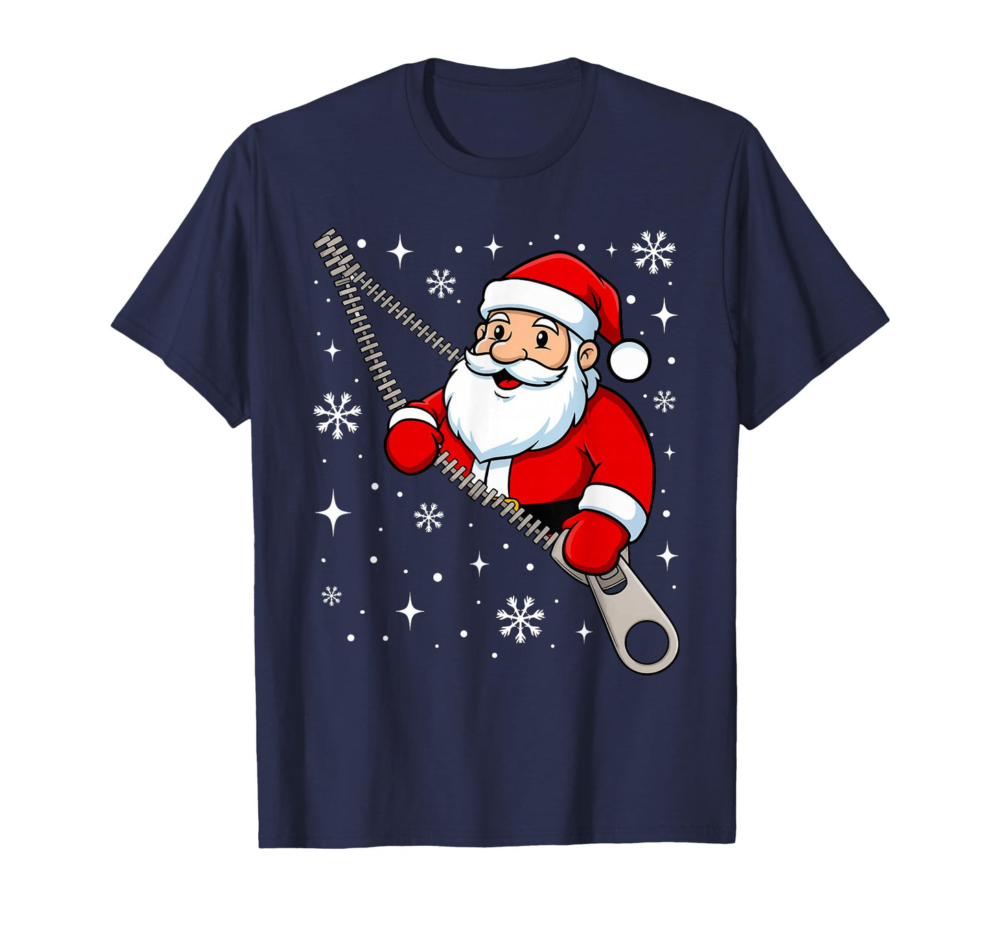 Santa Emerging from A Zipper Funny Christmas Pajama Family T-Shirt