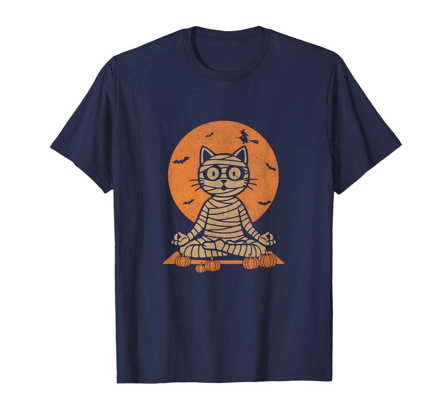 Retro Halloween Meditating Mummy Yoga Cat, in Zen Style Pose T-Shirt