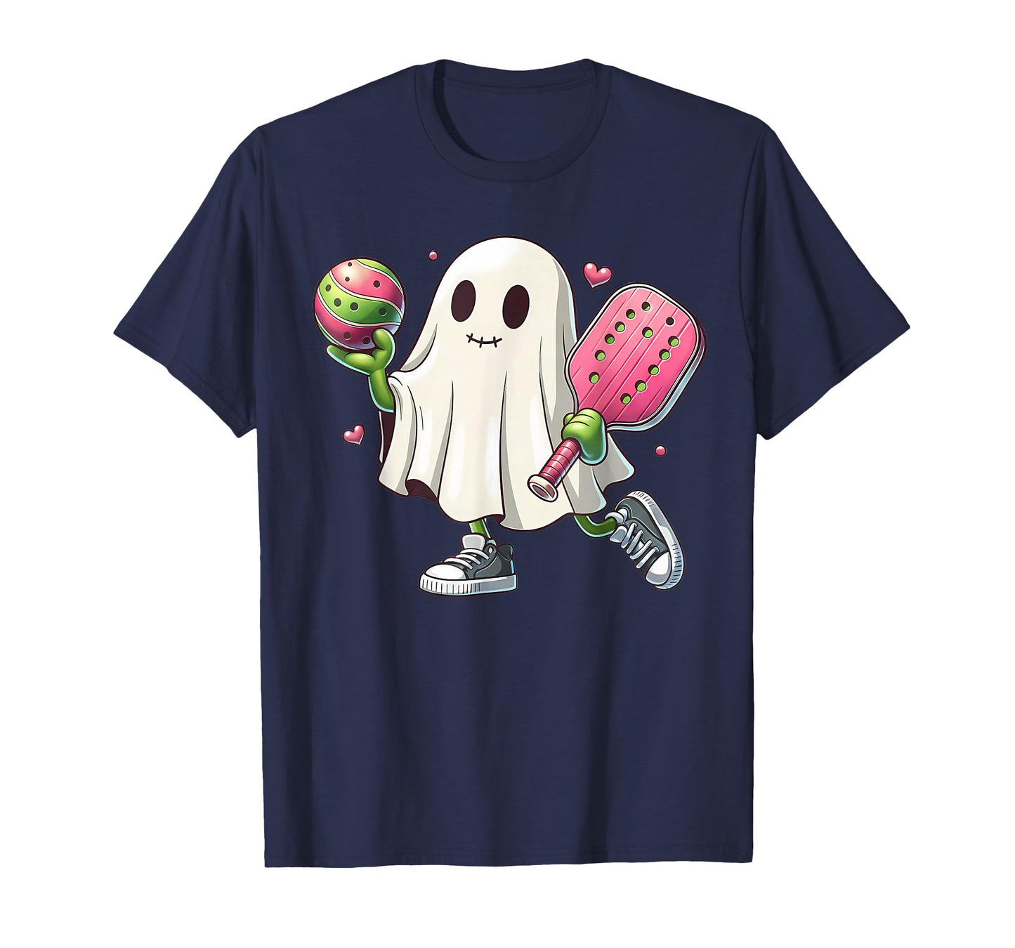 Pickleball Lover Pun with a Pickle Playing Ghost Halloween T-Shirt