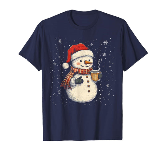 Cute Snowman Drink Coffee Winter Snowflake Snowman Christmas T-Shirt