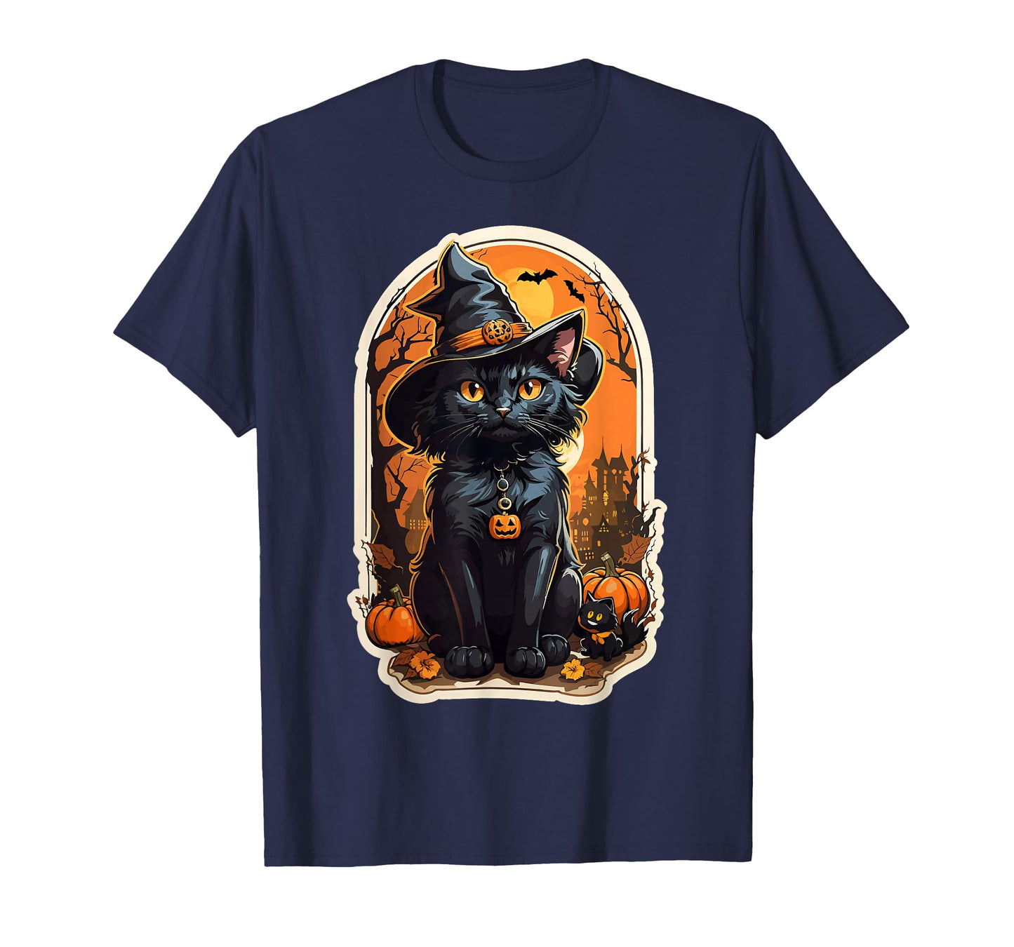 Halloween Cat Retro Cat Halloween Pumpkin Vintage T-Shirt