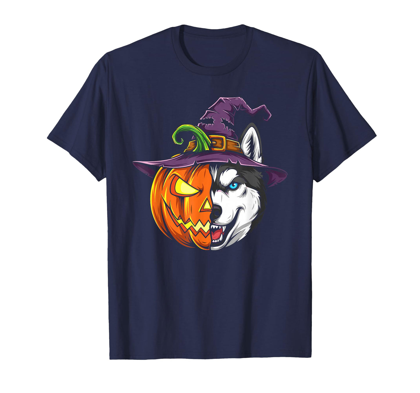 Siberian Husky Pumpkin Jack O Lantern Halloween Mens Womens T-Shirt
