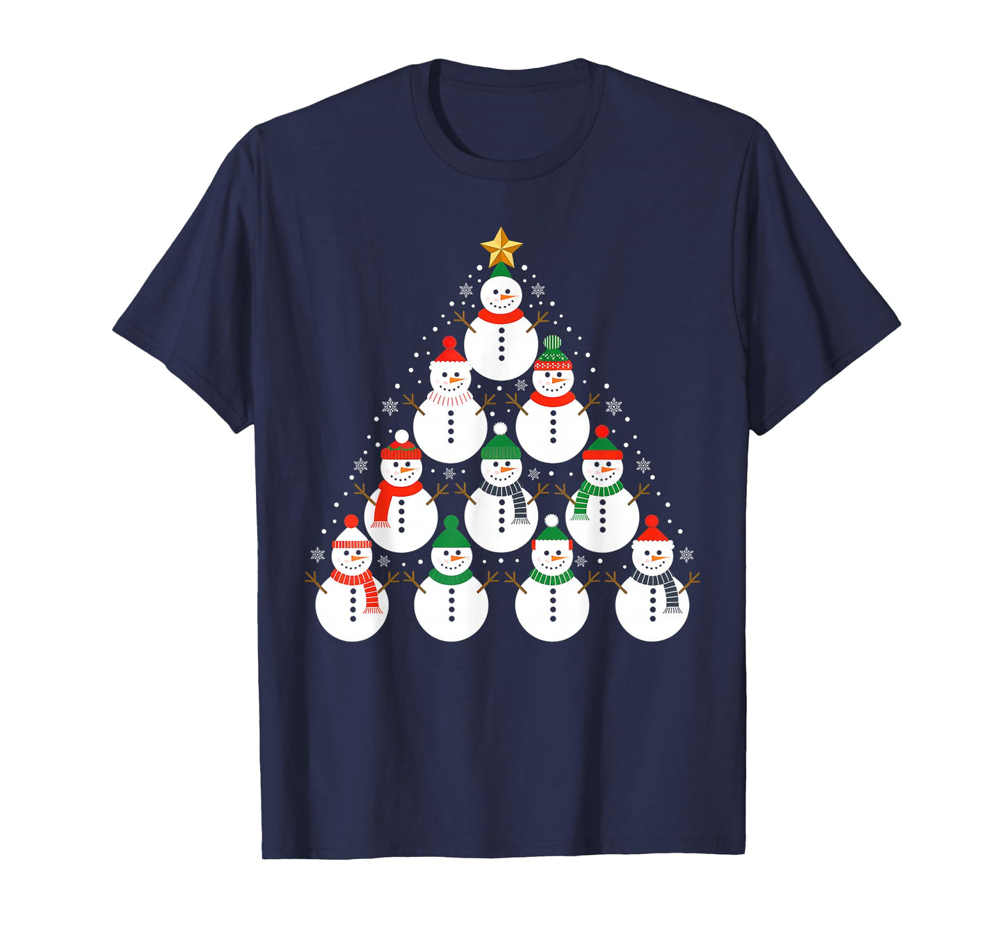 Snowman Christmas Tree Lights Santa Hat Family Xmas Pajamas T-Shirt