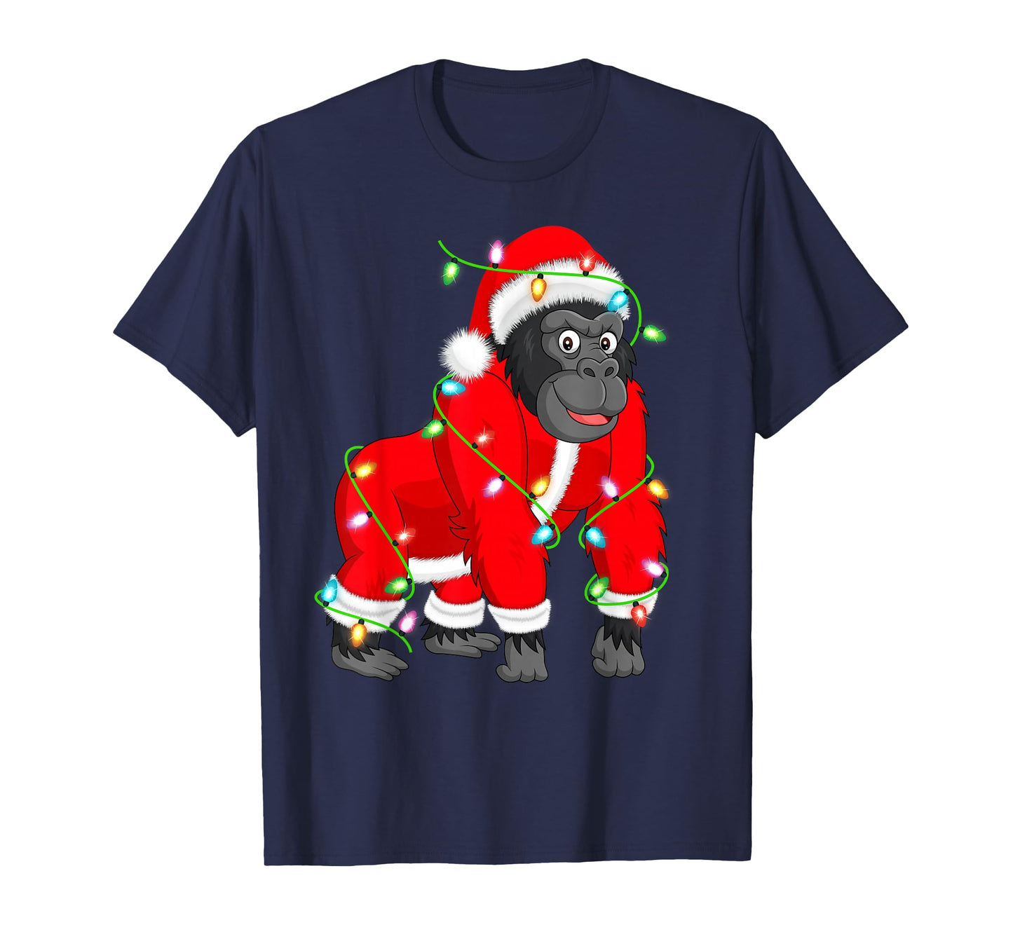 Gorilla Christmas Lights Santa Costume Cute Animal Xmas T-Shirt