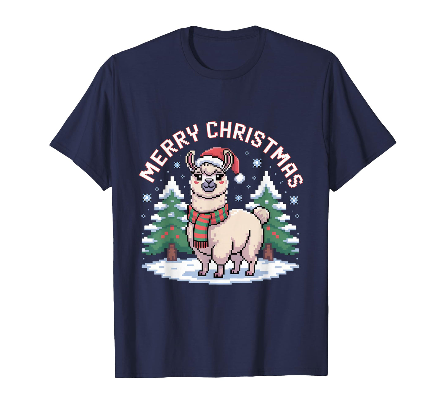 Merry Christmas Llama Pixel Art Ugly Sweater Style Holiday T-Shirt