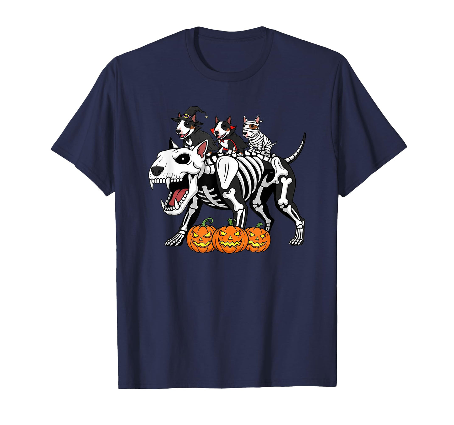 Bull Terrier Skeleton Mummy Witch Halloween Kids Mens Womens T-Shirt