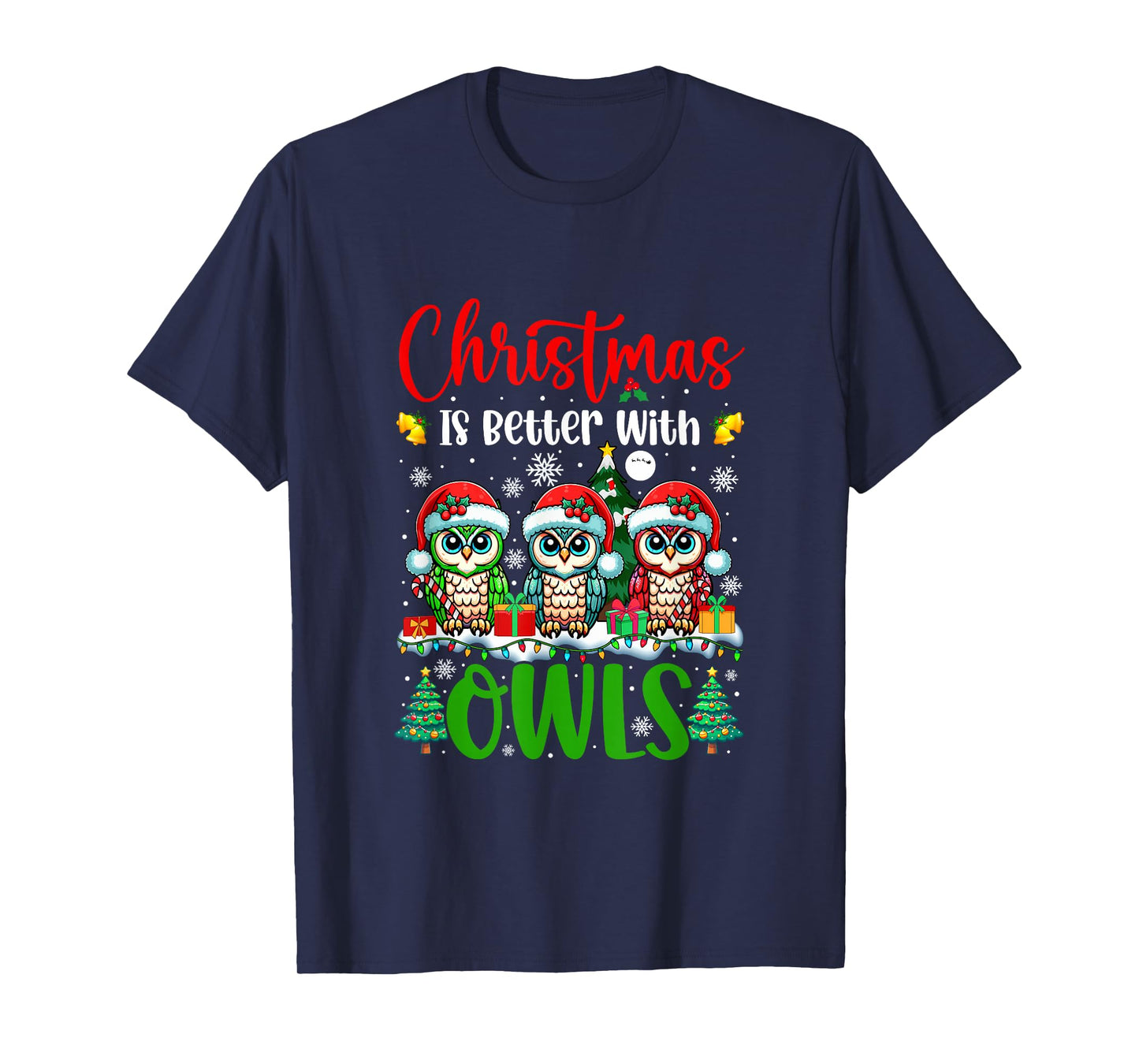 Xmas is Better Funny Joke Owls Lover Christmas Tree T-Shirt