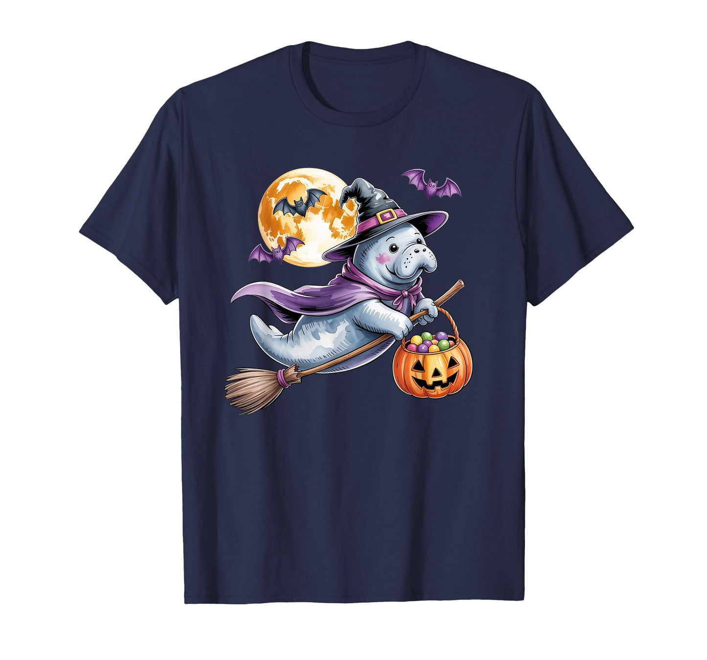Manatee Witch Hat Pumpkin Halloween Costume T-Shirt