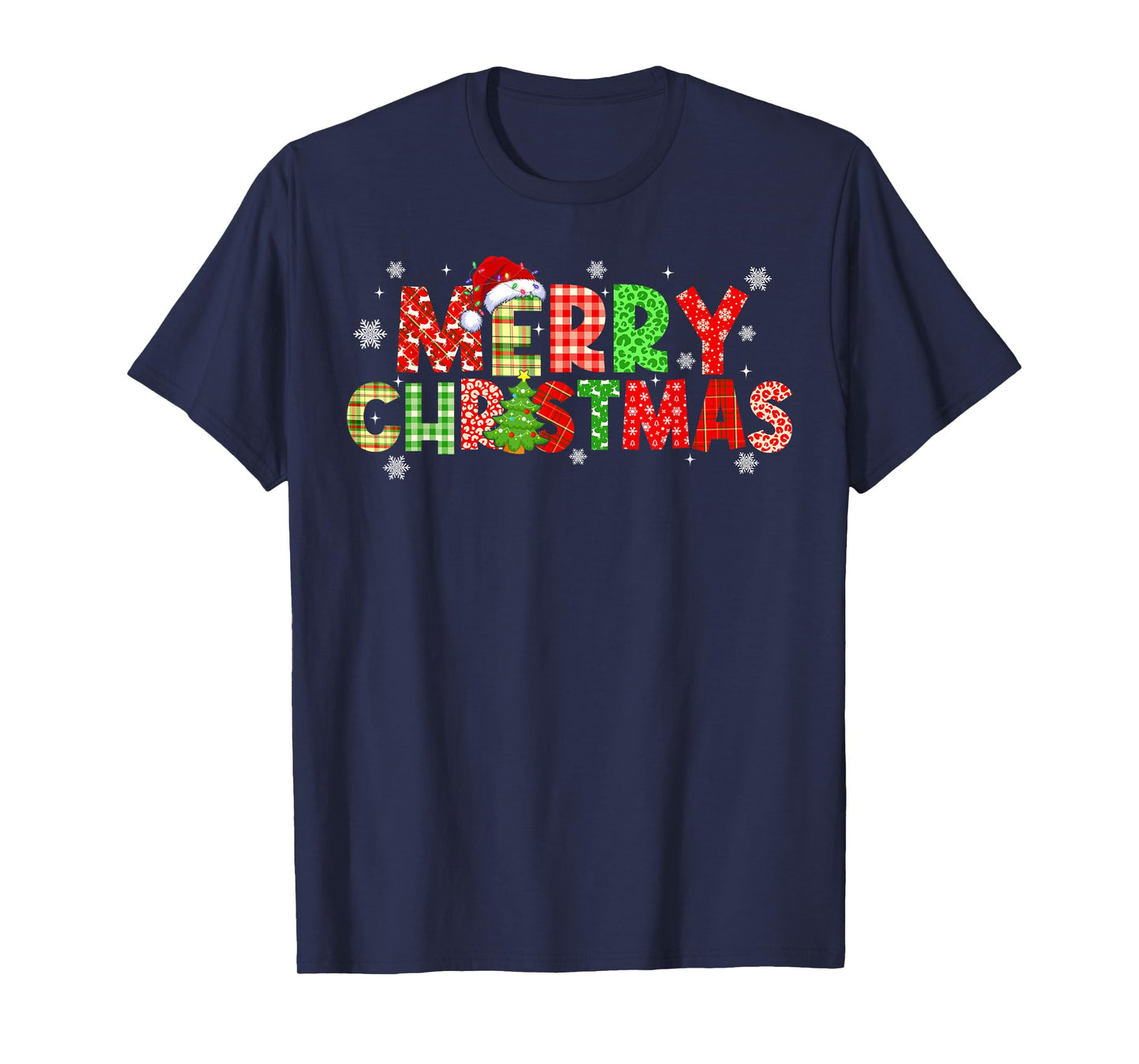 Merry Christmas Plaid Xmas Tree Santa Hat Men Women Kid T-Shirt