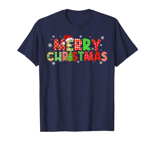 Merry Christmas Plaid Xmas Tree Santa Hat Men Women Kid T-Shirt