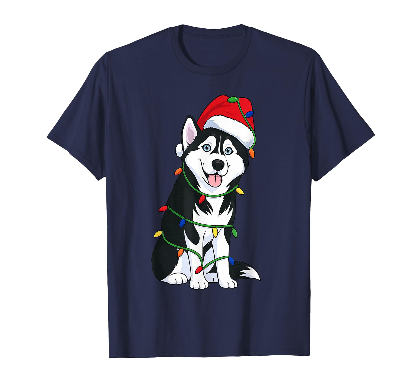 Husky Christmas Tree Lights Holiday Dog Lover T-Shirt
