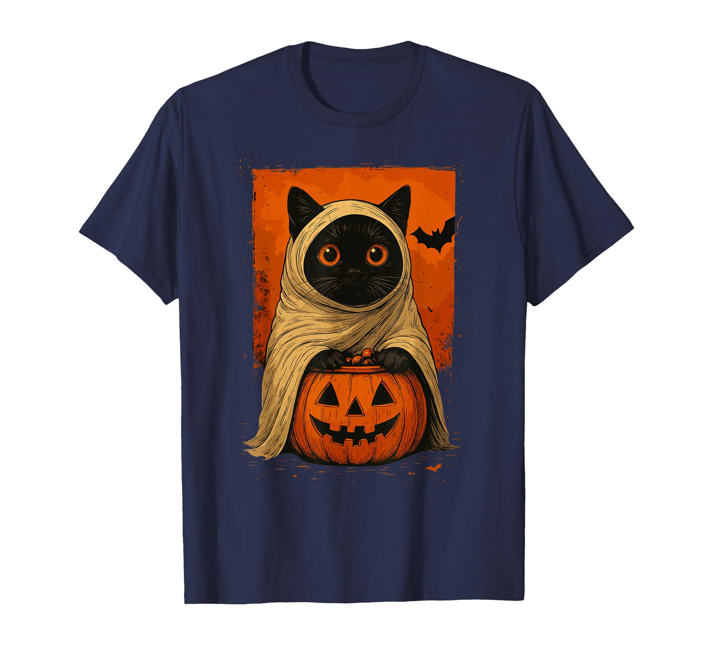 Funny Vintage Black Cat Halloween Pumpkin Spooky Ghost Women T-Shirt