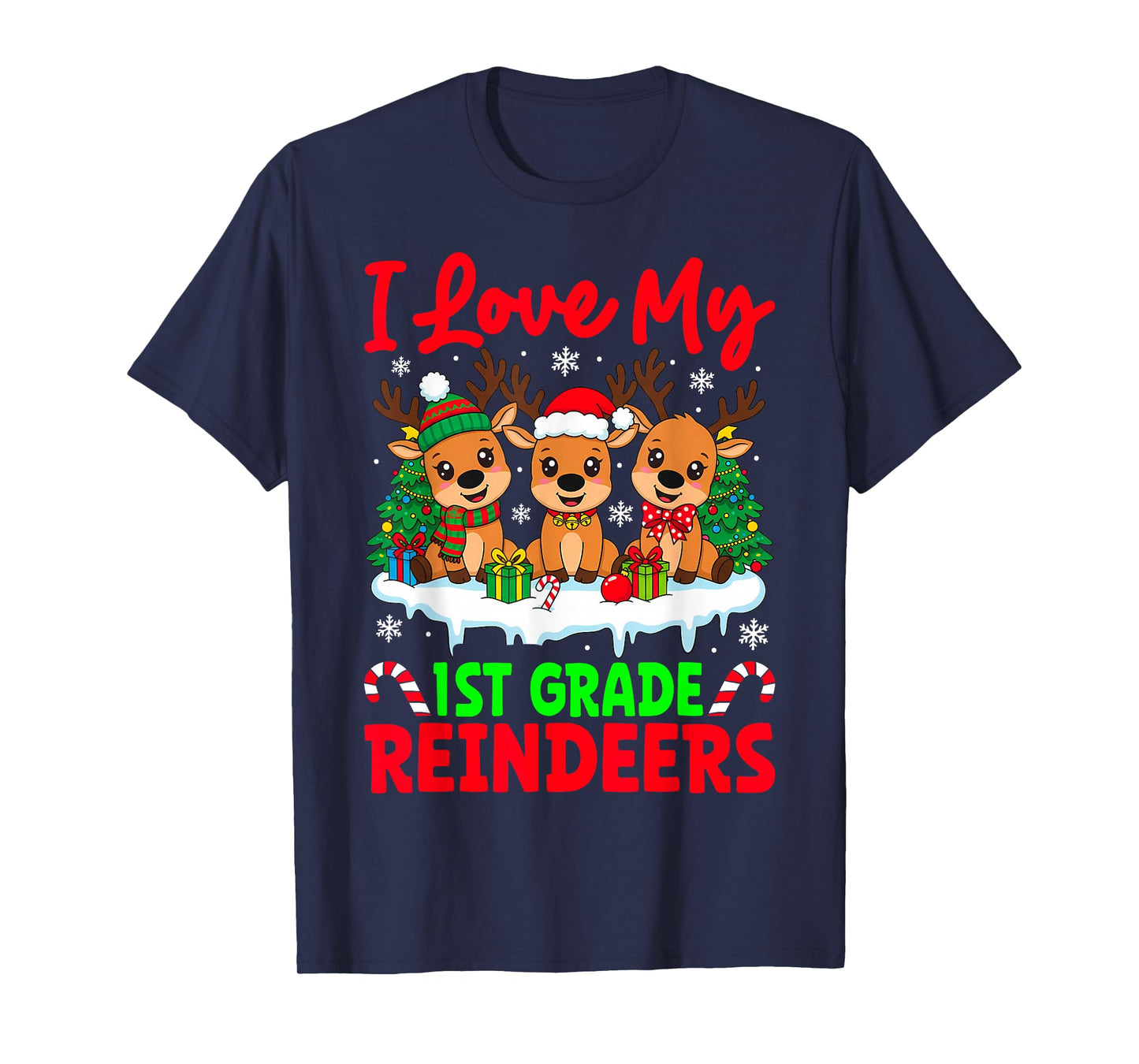 I Love My 1st Grade Reindeers Three Reindeer Teacher Xmas T-Shirt