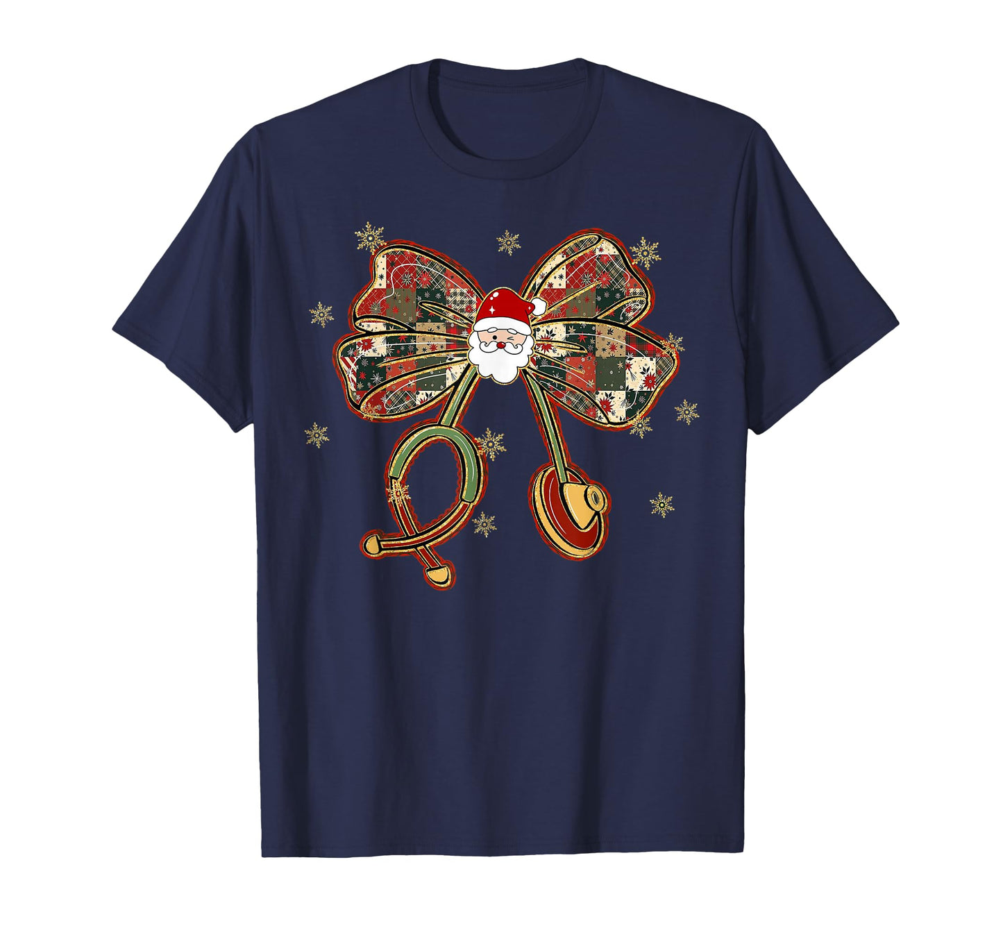 Retro Christmas Nurse Stethoscope Santa Bow Cute T-Shirt