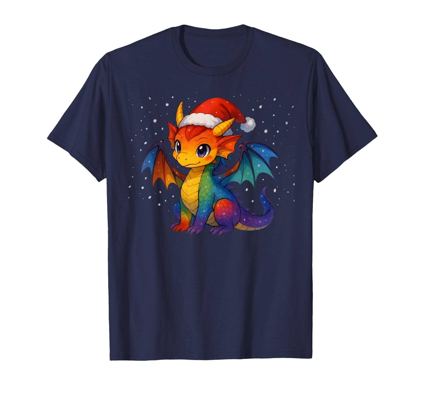 Anime Baby Dragon Christmas Santa Rainbow LGBTQ Pride Snow T-Shirt