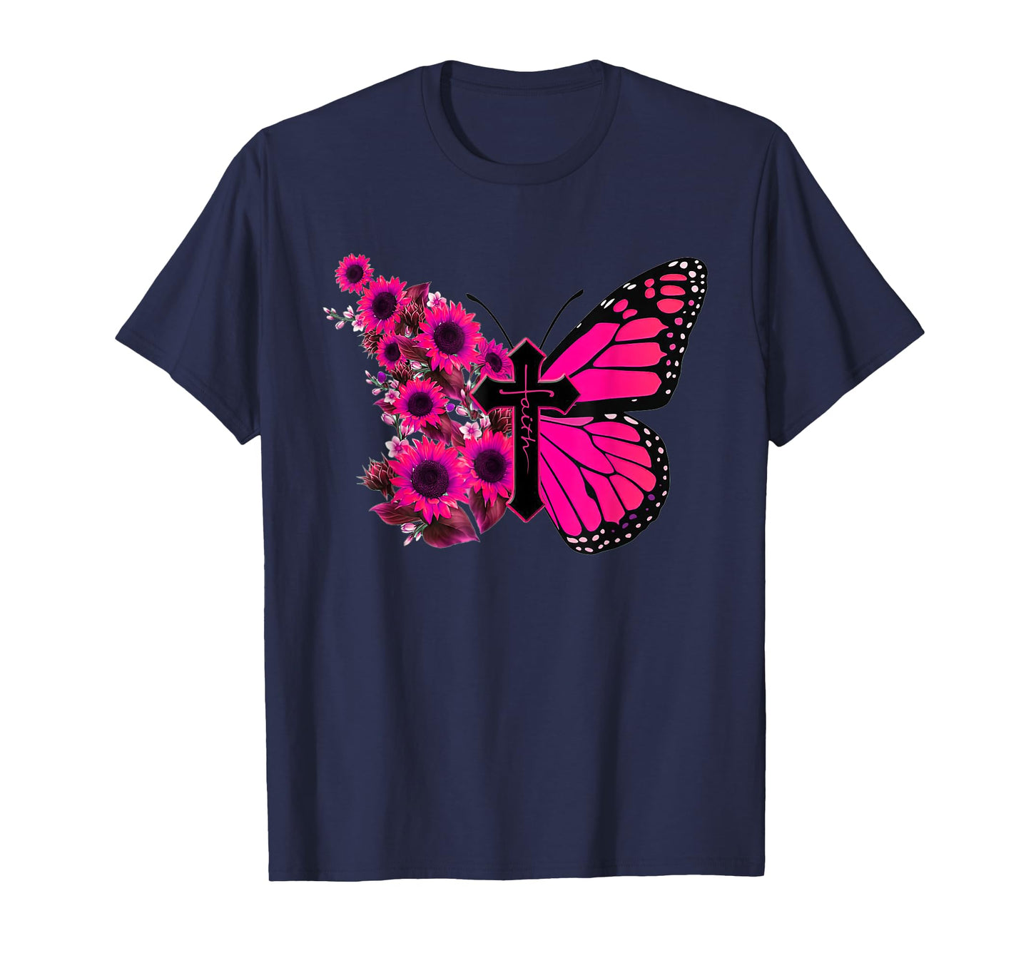 Faith Cross Sunflower Butterfly Christian Vintage T-Shirt