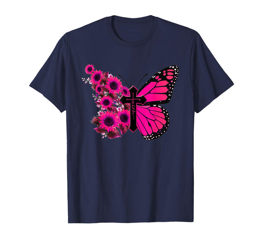 Faith Cross Sunflower Butterfly Christian Vintage T-Shirt