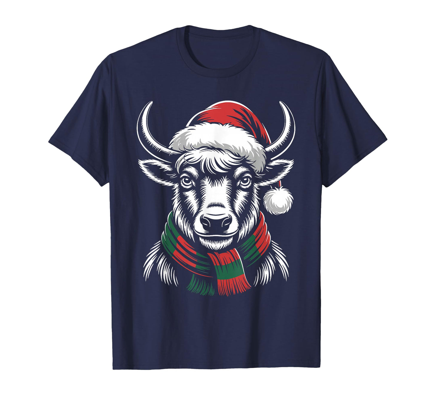Yak Xmas Santa Hat Scarf Christmas Costume T-Shirt