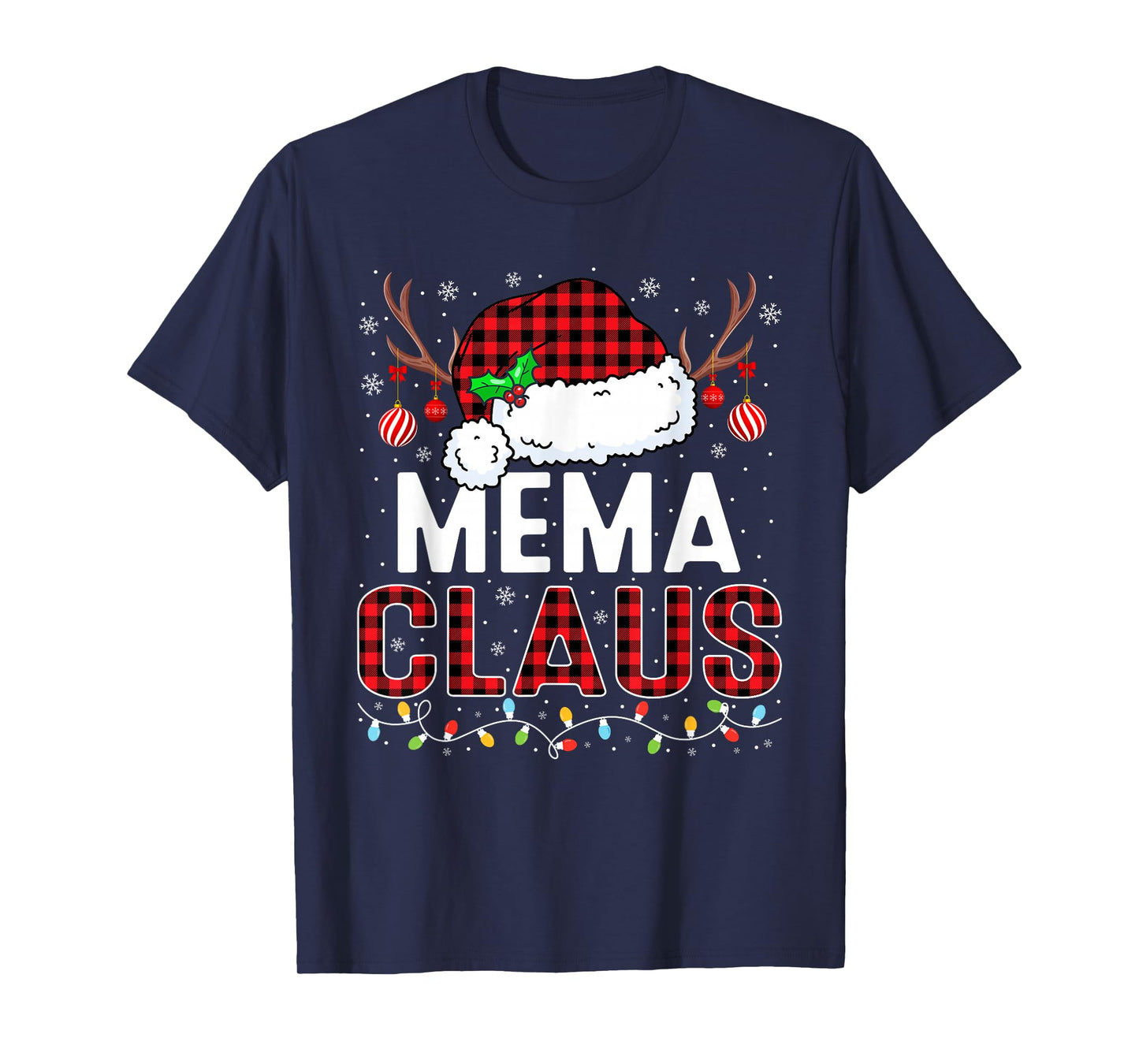 Christmas Lights Mema Claus Family Matching Xmas Pajama T-Shirt