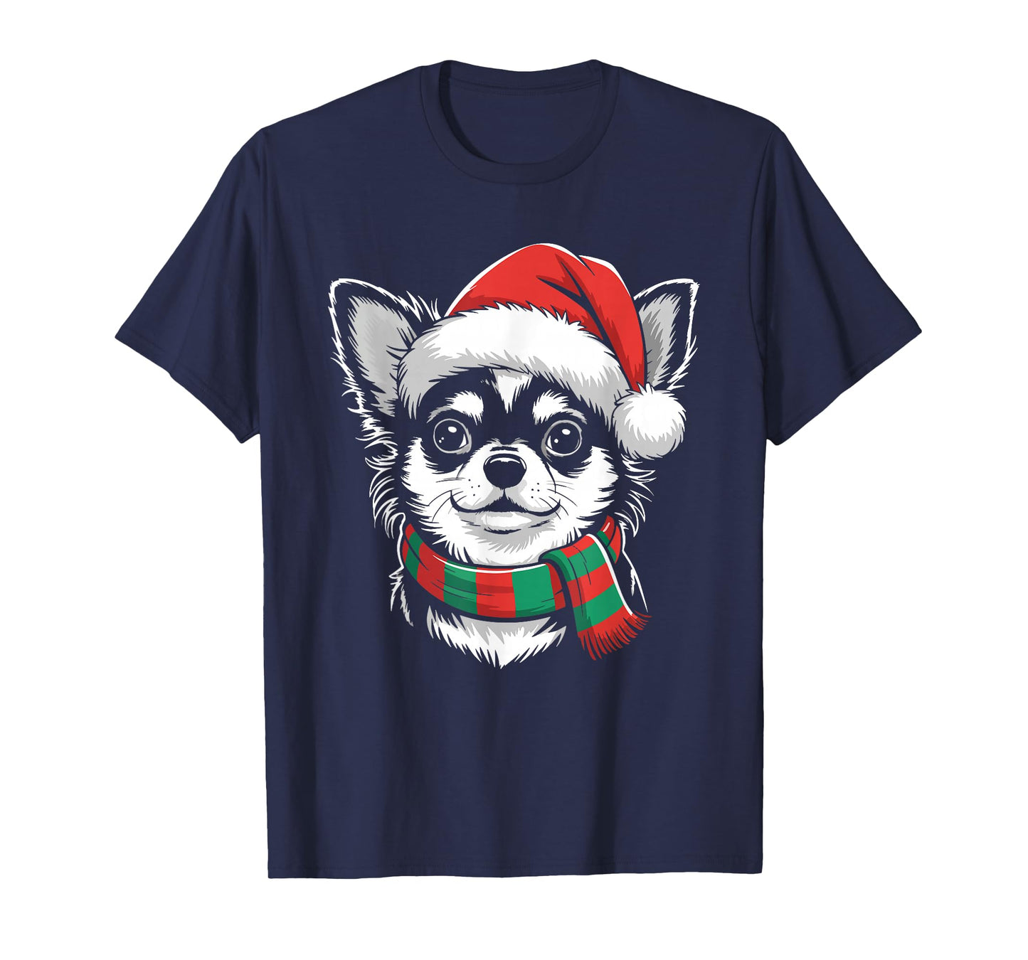 Chihuahua Dog Xmas Santa Hat Scarf Christmas Costume T-Shirt