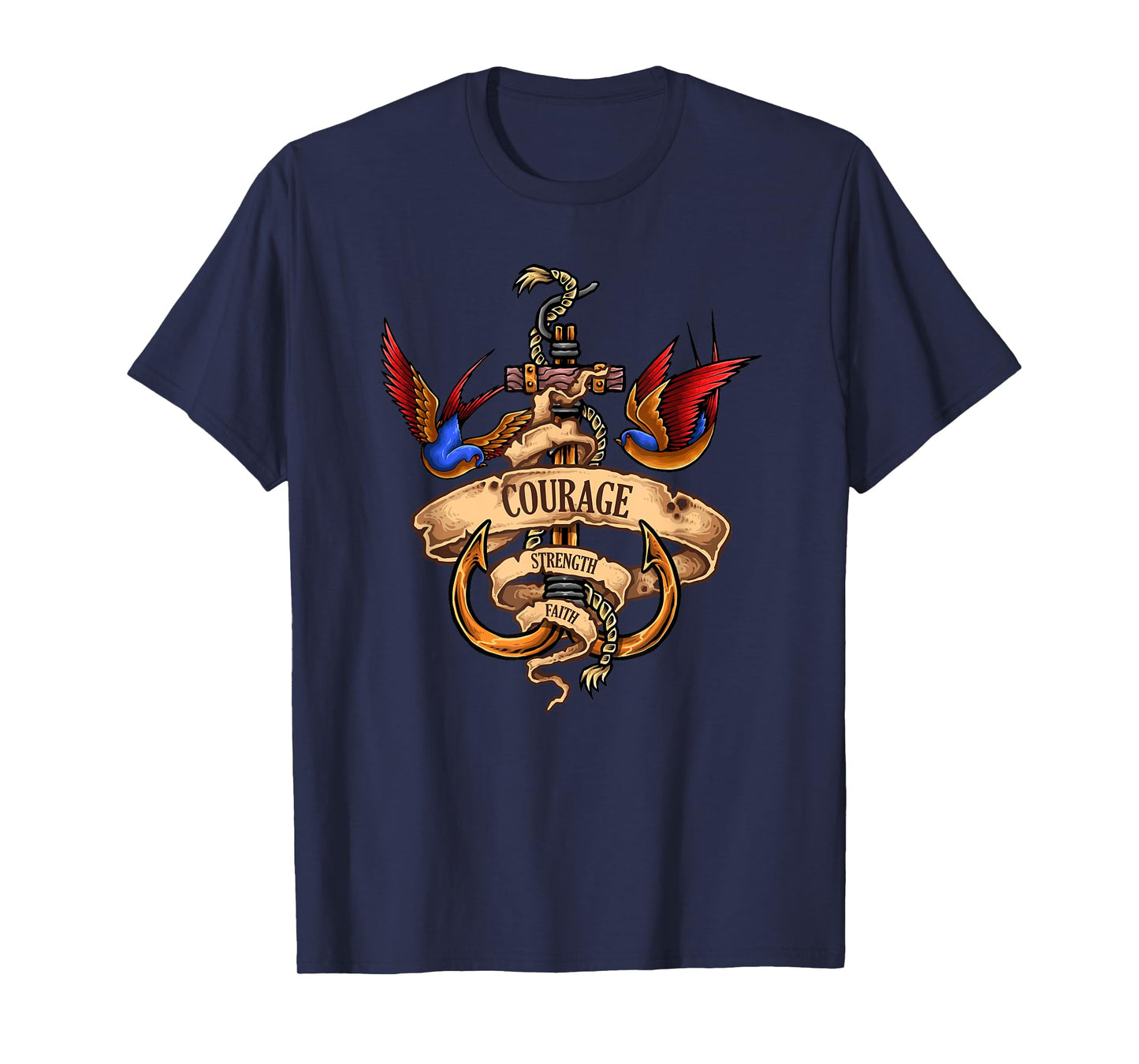 Merchant Mariner Sailor Captain Deck Hand Tattoo Swallows T-Shirt